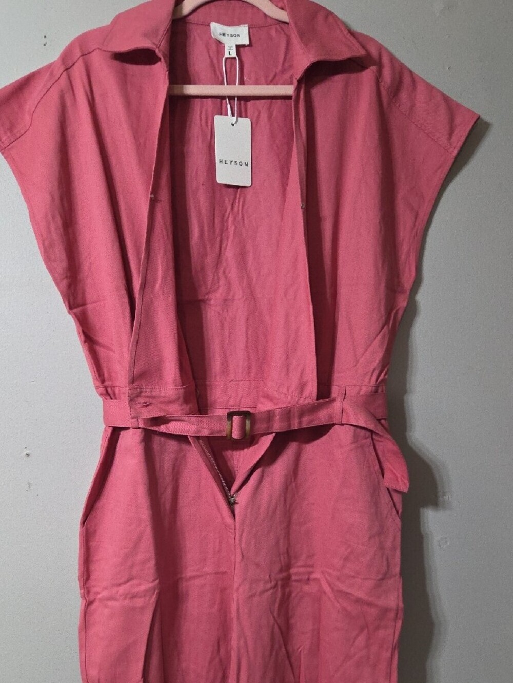 Belted Pink Utility Jumpsuit - Picture 2 of 2